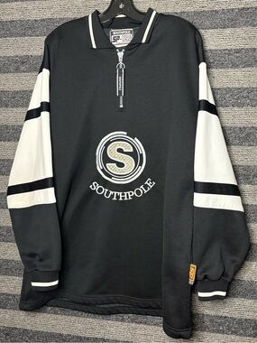 Vintage 90’s South Pole Quarter-Zip Black Pullover Men’s XL EUC